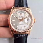 Rolex Rose Gold Day Date Oyster Watch Silver Dial Black Leather Replica_th.jpg